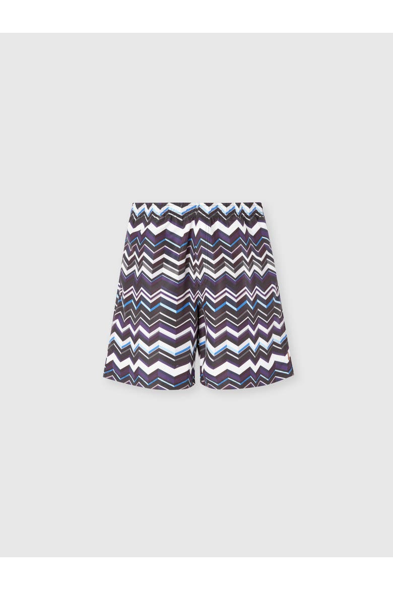 Long Swim Shorts With Irregular Zigzag Print, Main, color, Blue