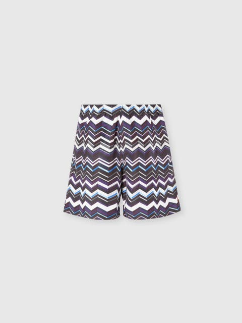 Long Swim Shorts With Irregular Zigzag Print