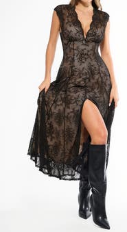 Popilush Shapewear Boho Floral Lace V Neck Resort Maxi Dress