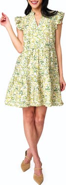 GIBSONLOOK Print Flutter Sleeve Tiered Dress