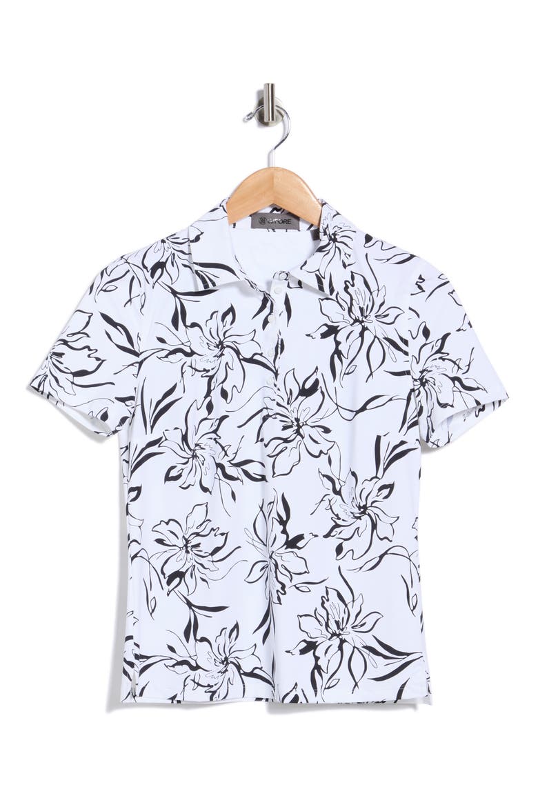 Big Floral Silky Tech Performance Polo, Alternate, color, SNOW/ ONYX