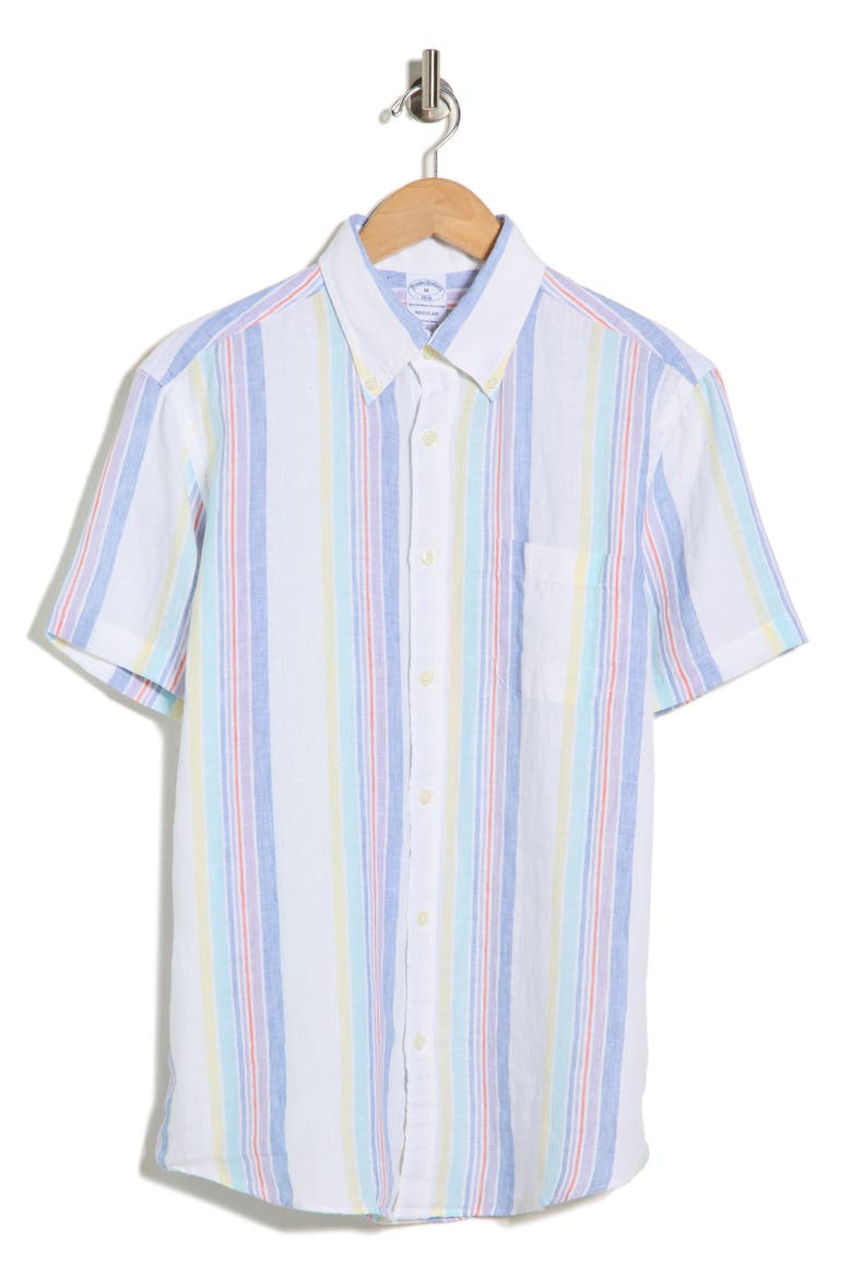 Regular Fit Stripe Linen Button-Up Shirt, Alternate, color, WHITE/ BLUE STIPE