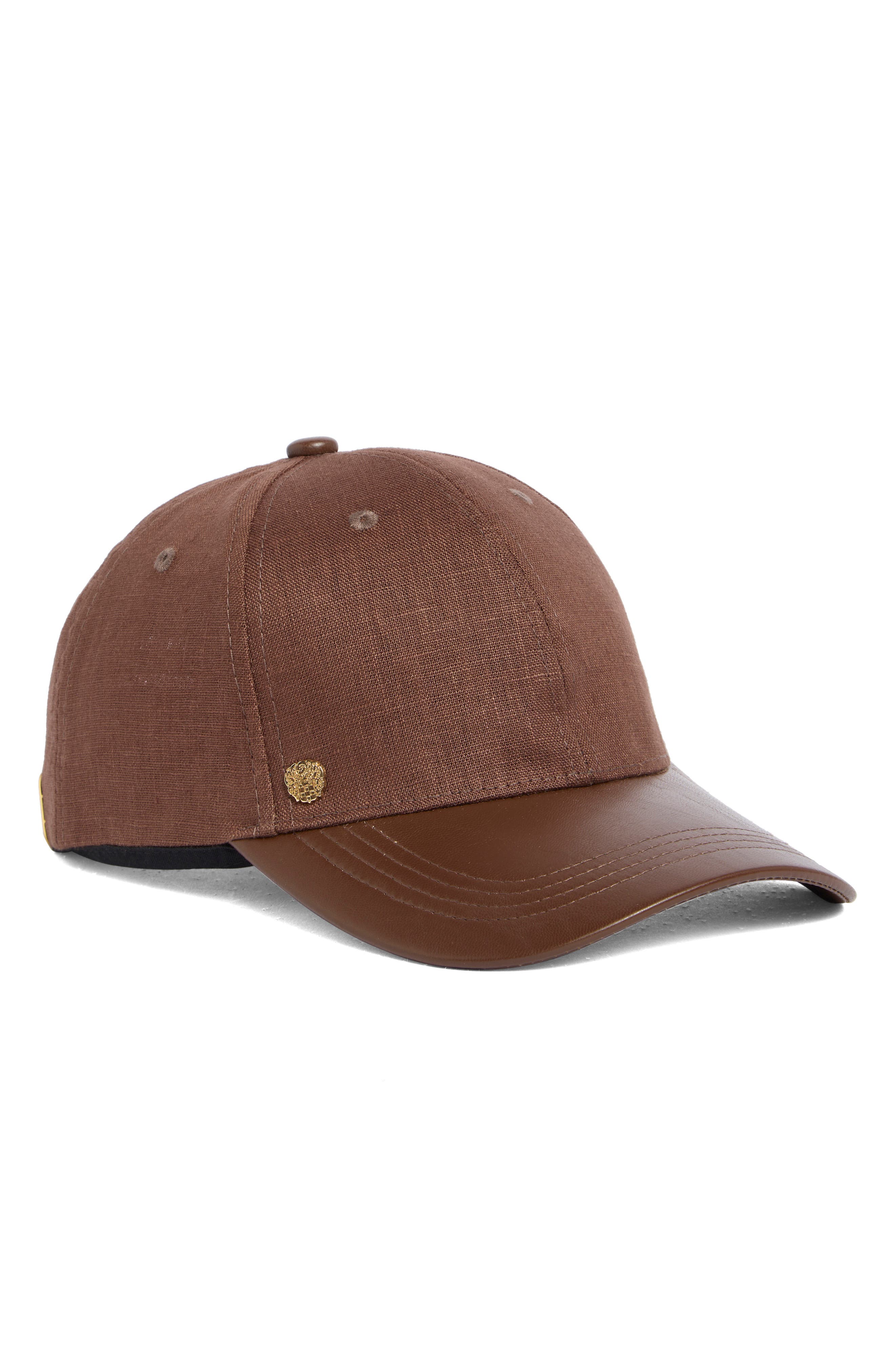 Linen and Faux Leather Baseball Cap
