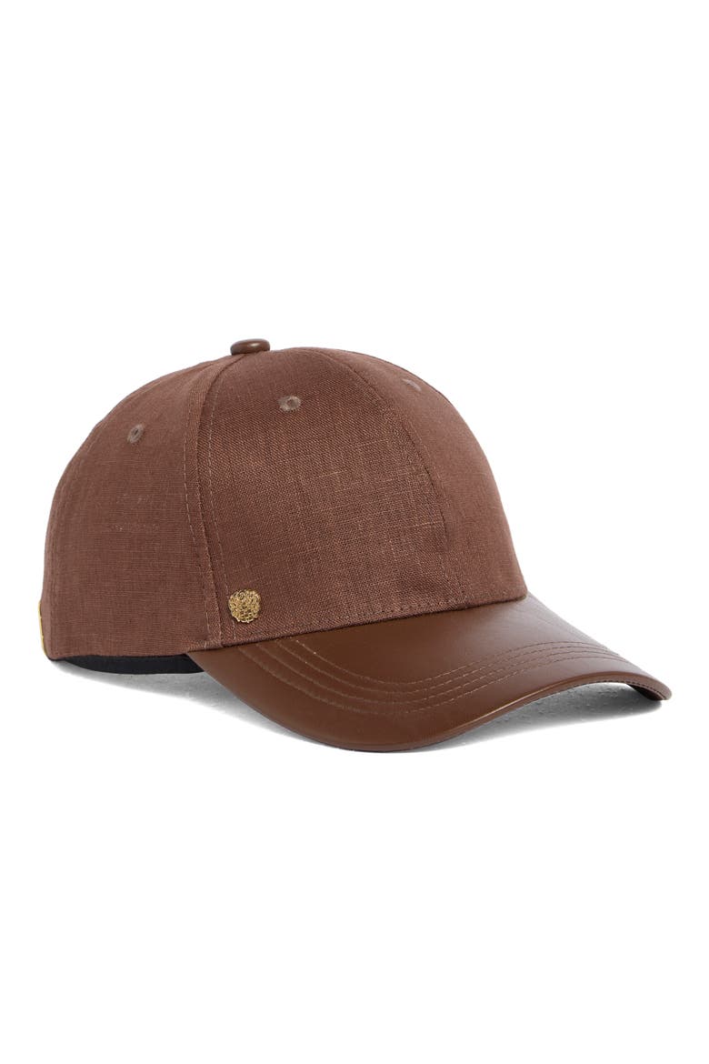Linen and Faux Leather Baseball Cap, Main, color, BROWN