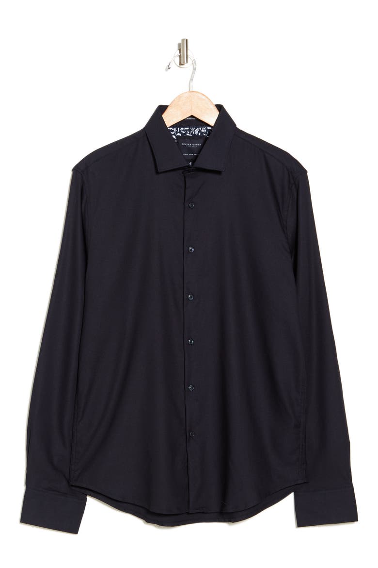 Navy Solid Stretch Button-Up Shirt, Alternate, color, NAVY