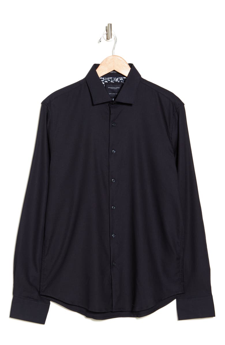 DENIM AND FLOWER Navy Solid Stretch Button-Up Shirt, Alternate, color, Navy