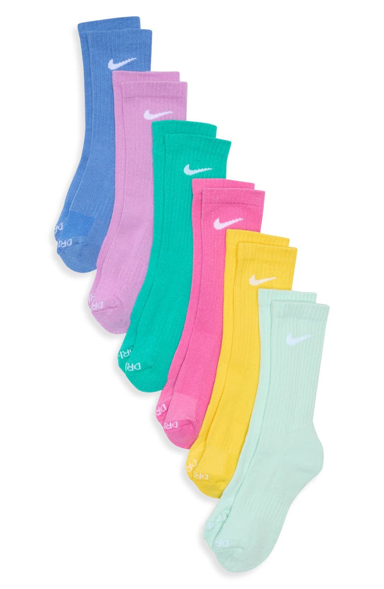 Nike Kids' Dri-FIT 6-Pack Basic Crew Socks, Main, color, Jade Ice