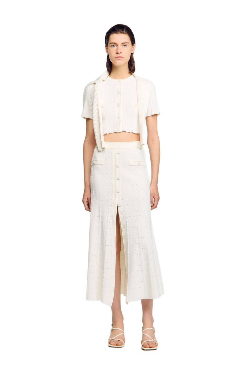 SANDRO Pointelle knit midi skirt, Alternate, color, Ecru
