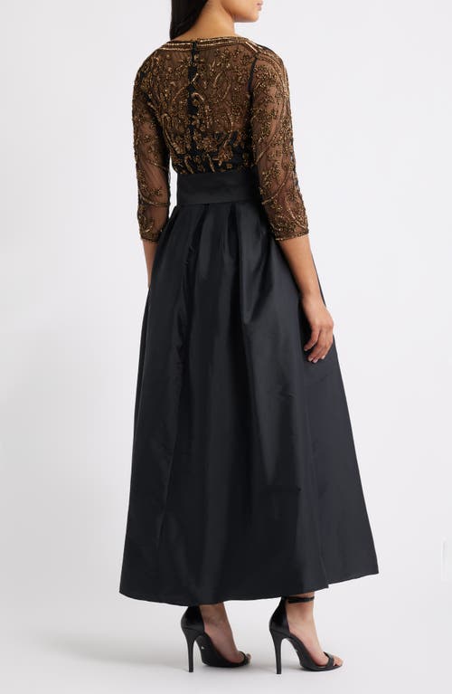 Pisarro Nights Beaded Illusion Neck Taffeta Cocktail Dress In Multi