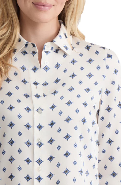 Jones New York Diamond Print Button-up Shirt In White