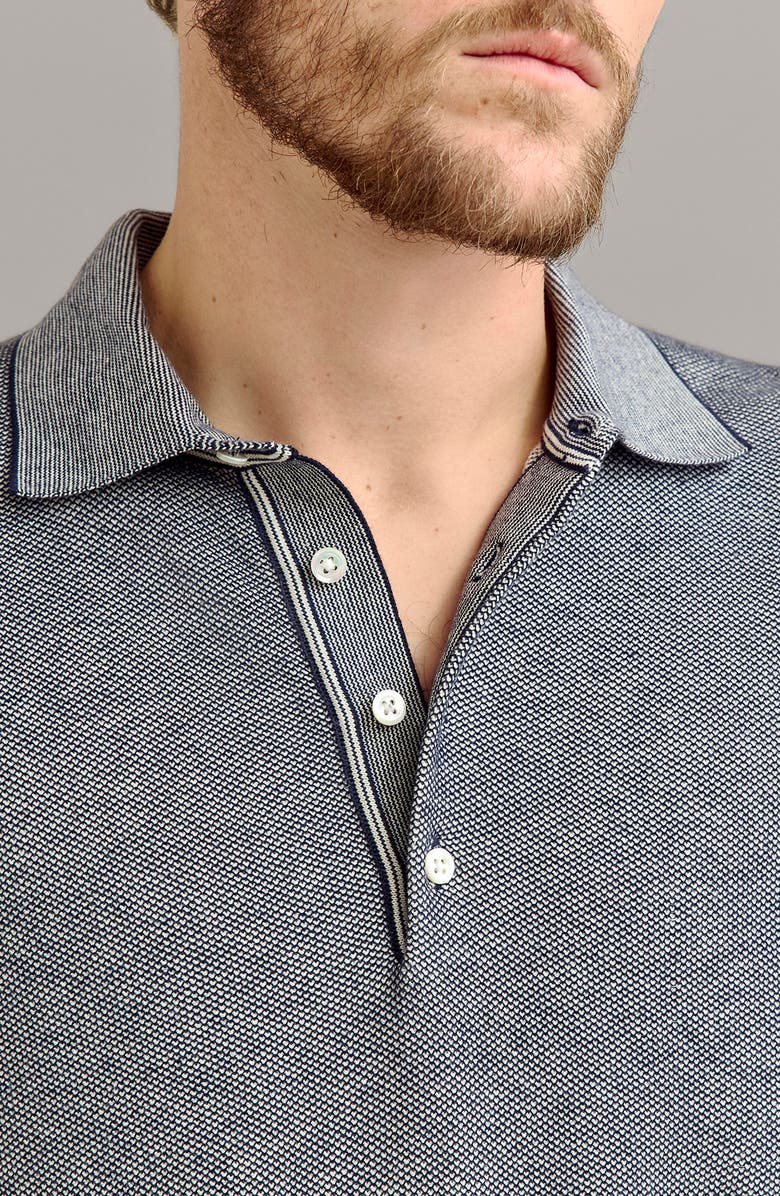Billy Reid Bird's Eye Piqué Polo Sweater, Alternate, color, Carbon Blue/ Tinted White