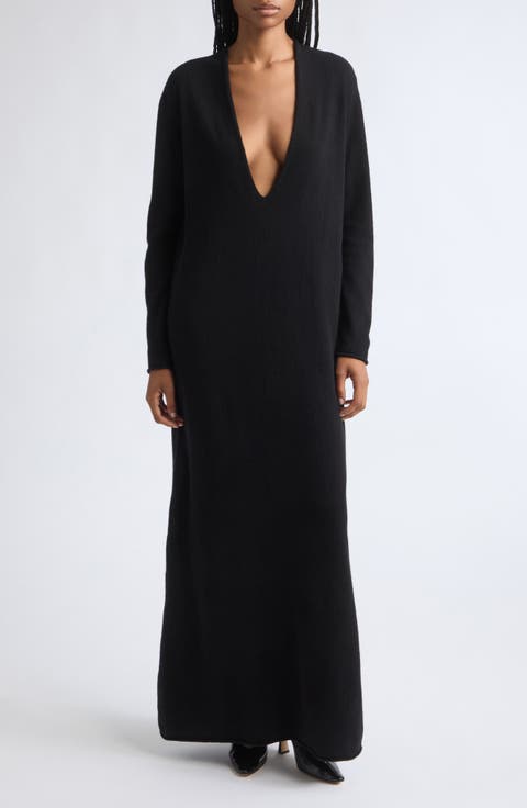 Deep V-Neck Extrafine Merino Wool Dress