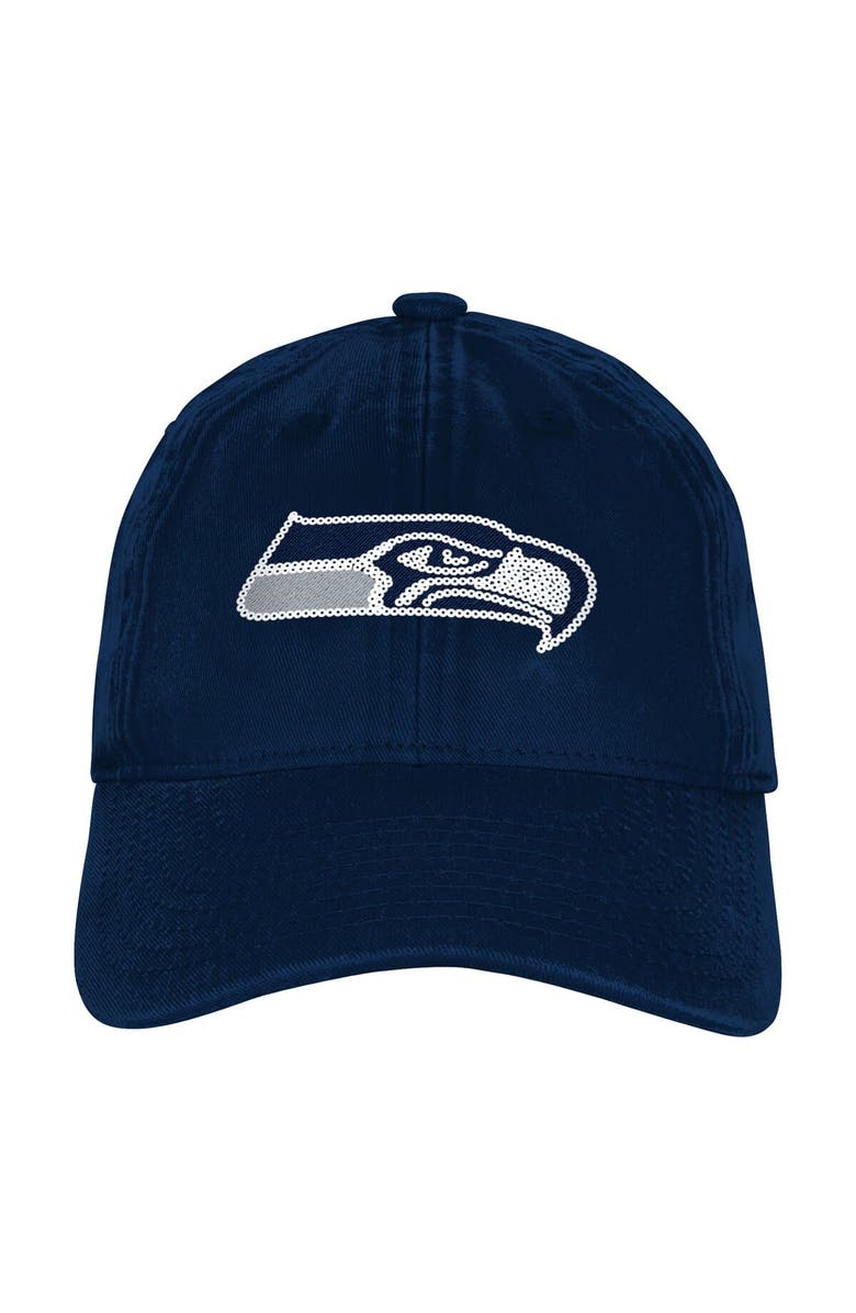 Outerstuff Girls Youth Outerstuff College Navy Seattle Seahawks Gridiron Adjustable Hat, Alternate, color, College Navy