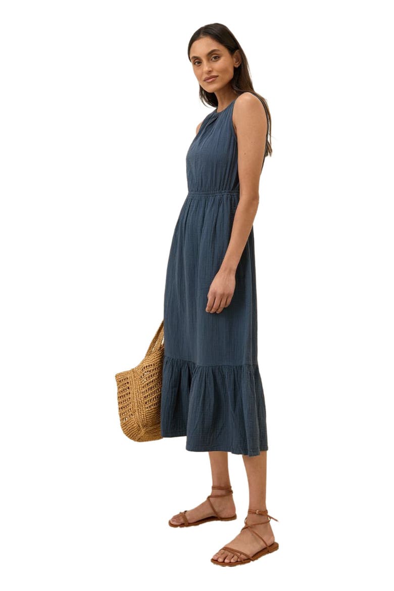 Organic Cotton Coastal Double Gauze Tiered Midi Dress, Alternate, color, French Navy