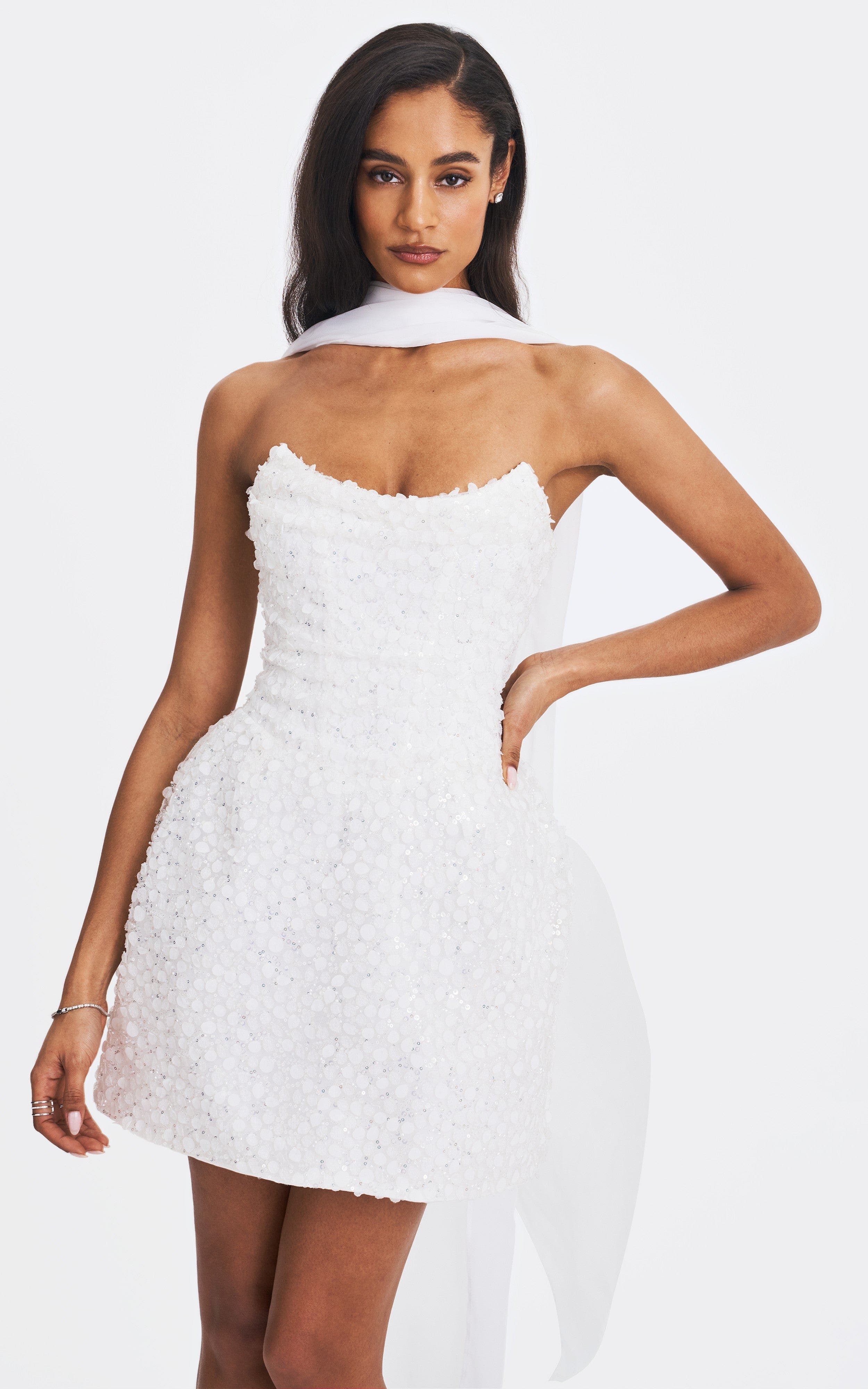 Tressa Beaded Mesh Strapless Mini Dress - image 2