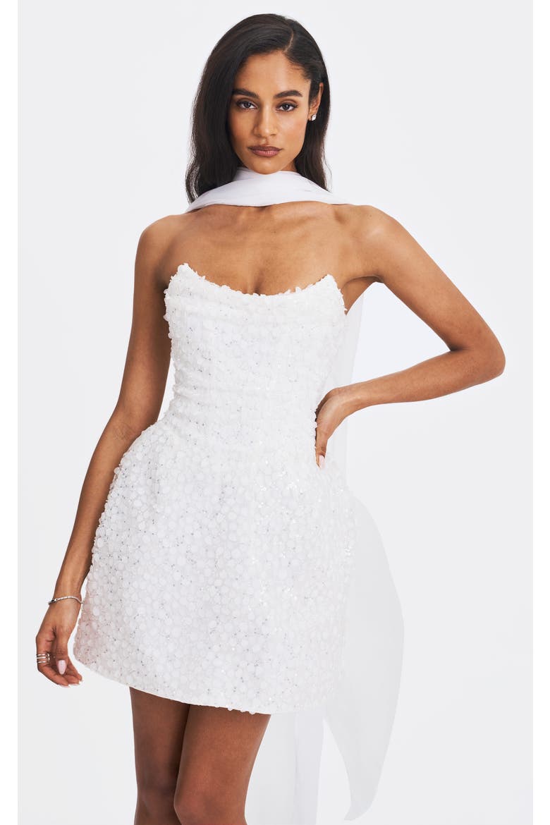 Tressa Beaded Mesh Strapless Mini Dress, Alternate, color, White
