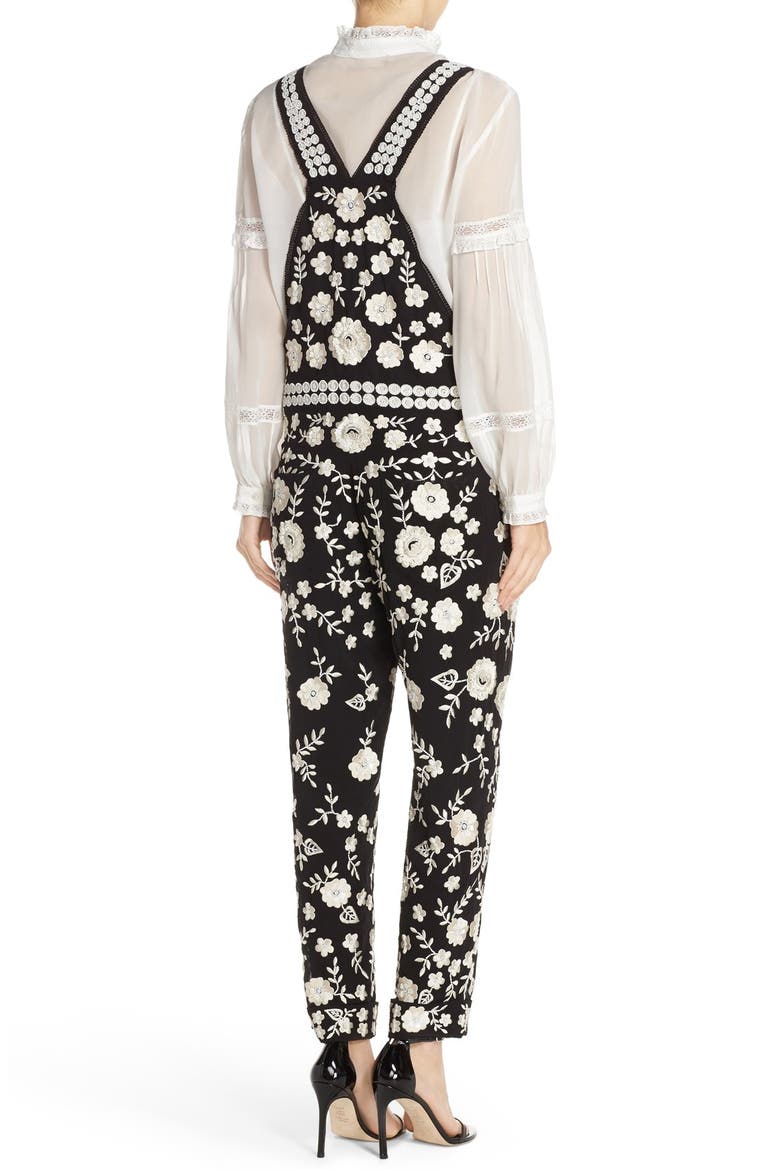 Embellished Organza Overalls, Alternate, color, BLACK/ CHALK