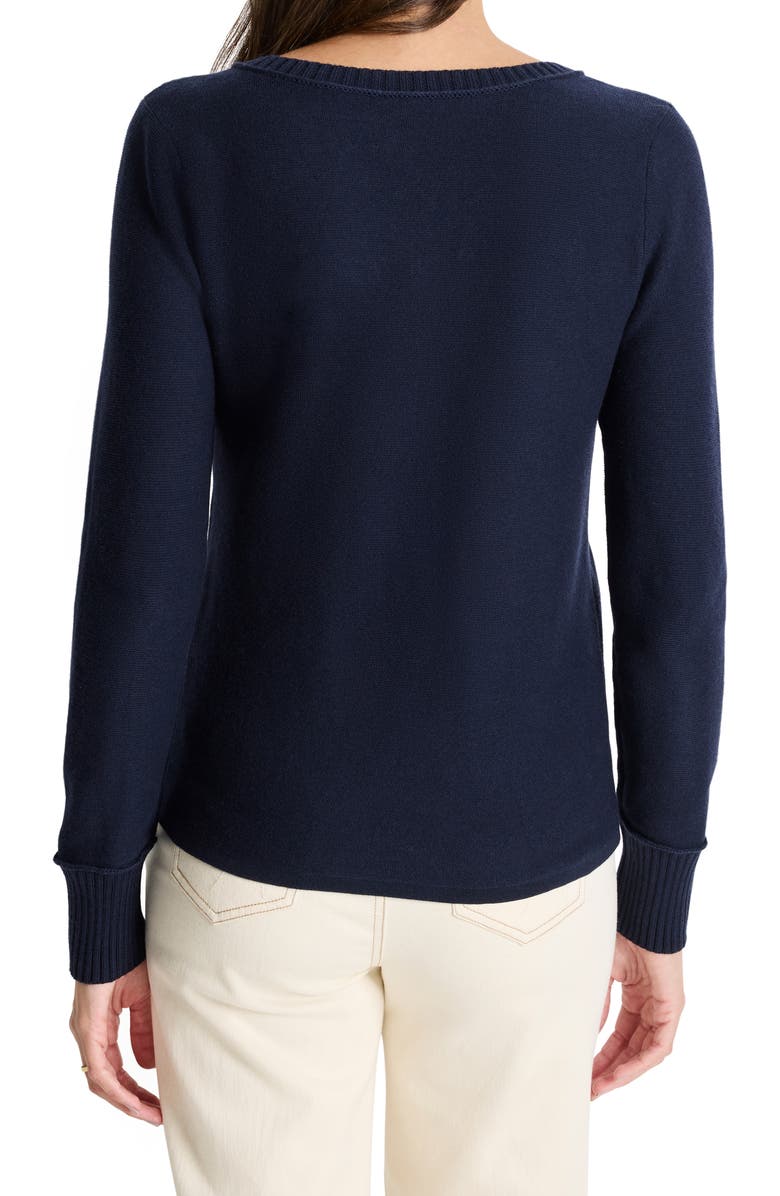 NIC+ZOE Garter V-Neck Cotton Blend Sweater, Alternate, color, Dark Indigo