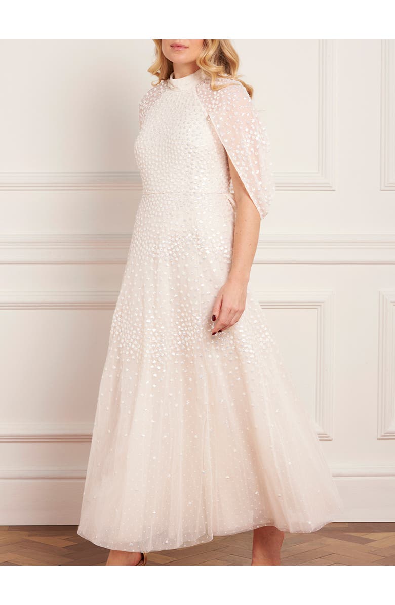Needle & Thread Scallop Sequin Cape Ankle Gown, Alternate, color, Cream