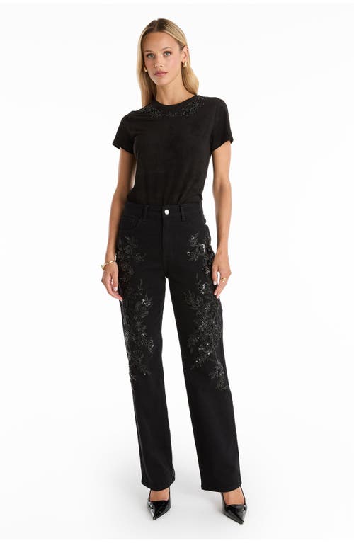 The Noli Shop Amaya Floral Sequin T-shirt In Black