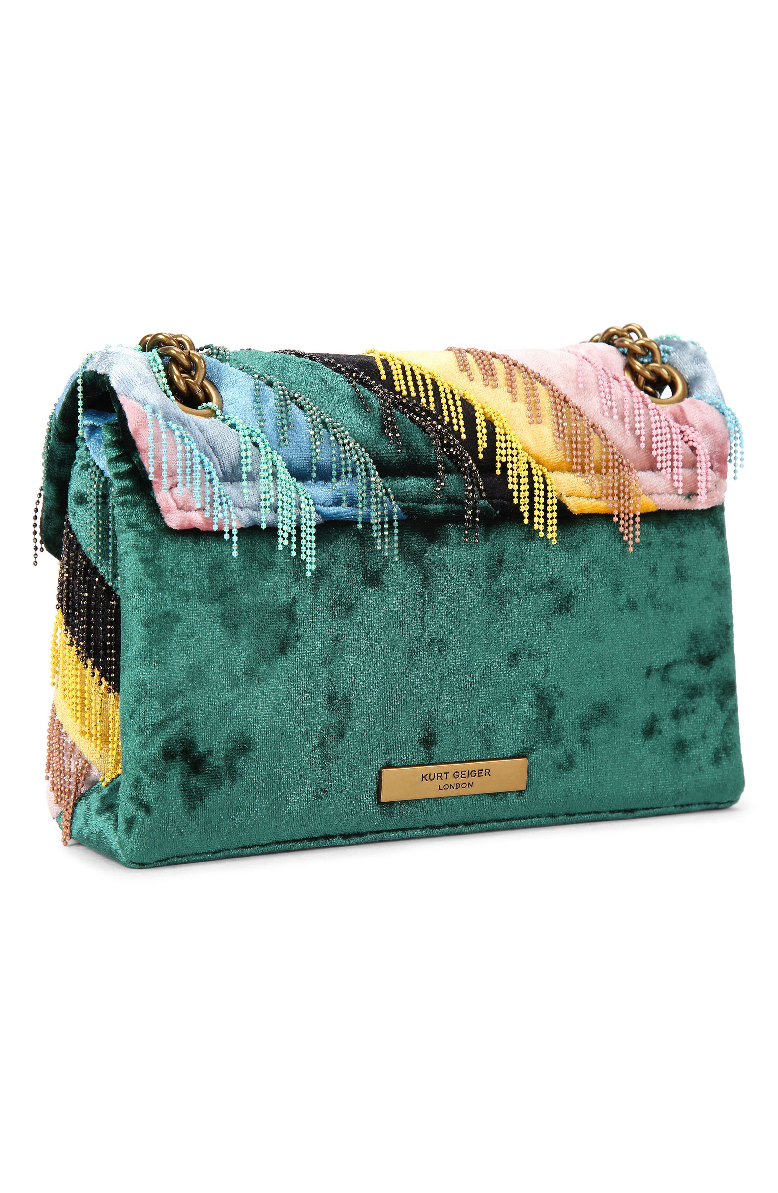 Kurt Geiger London Mini Kensington Fringe Convertible Crossbody Bag, Alternate, color, Green Multi