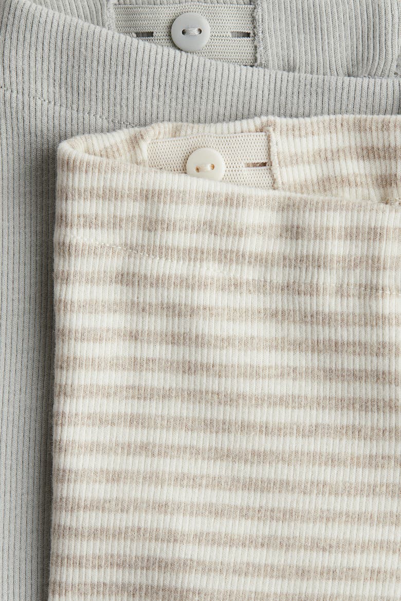 2-pack Ribbed Cotton Leggings, Alternate, color, Light gray/beige striped