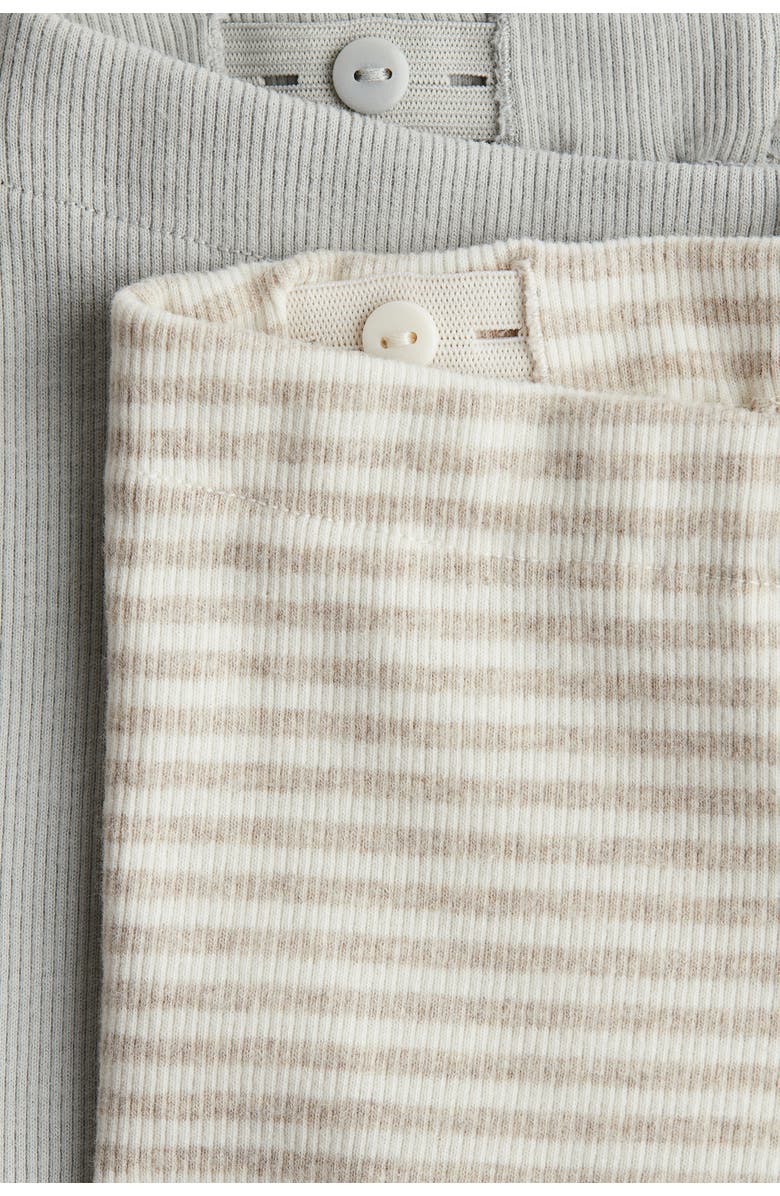 H&M 2-pack Ribbed Cotton Leggings, Alternate, color, Light Gray/Beige Striped