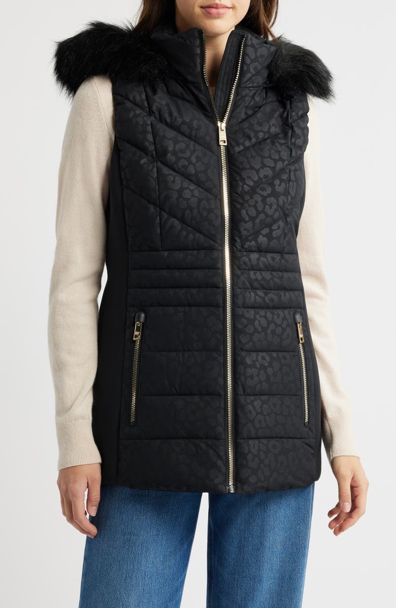 MICHAEL Michael Kors Faux Fur Trim Quilted Vest, Main, color,