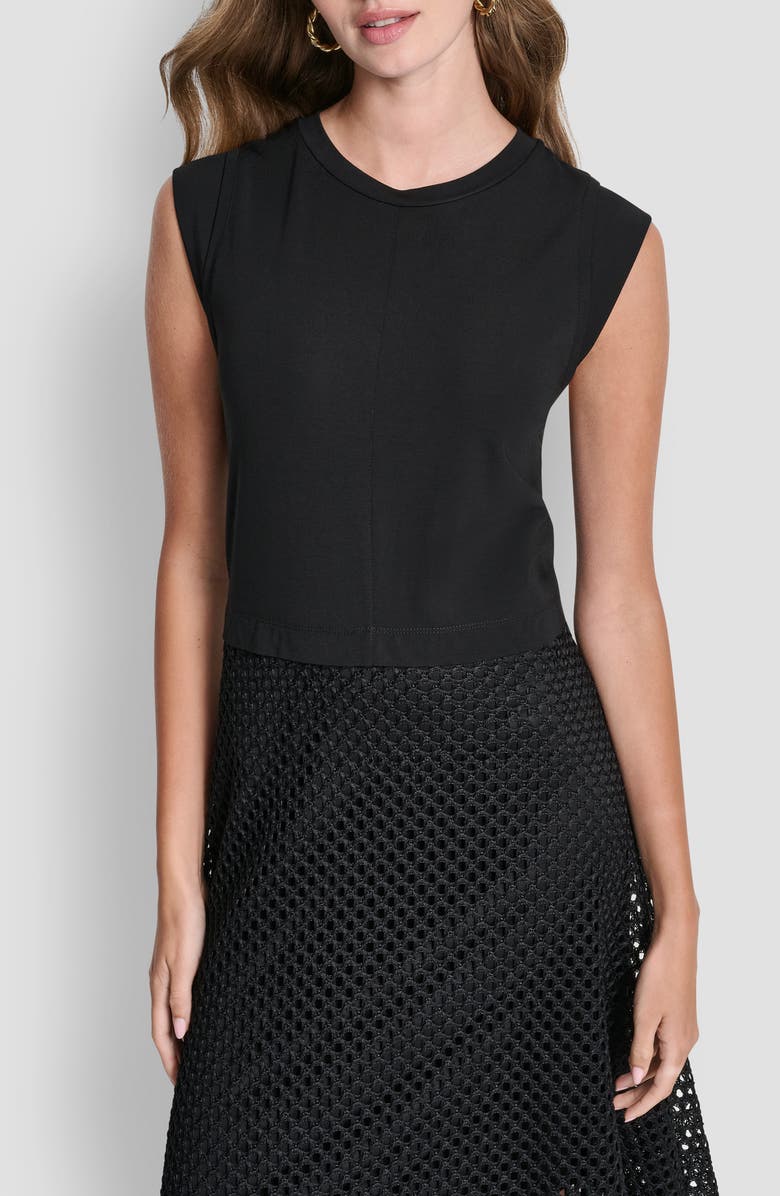 DKNY Fauchet Mixed Media Maxi Dress, Alternate, color, Black/Black