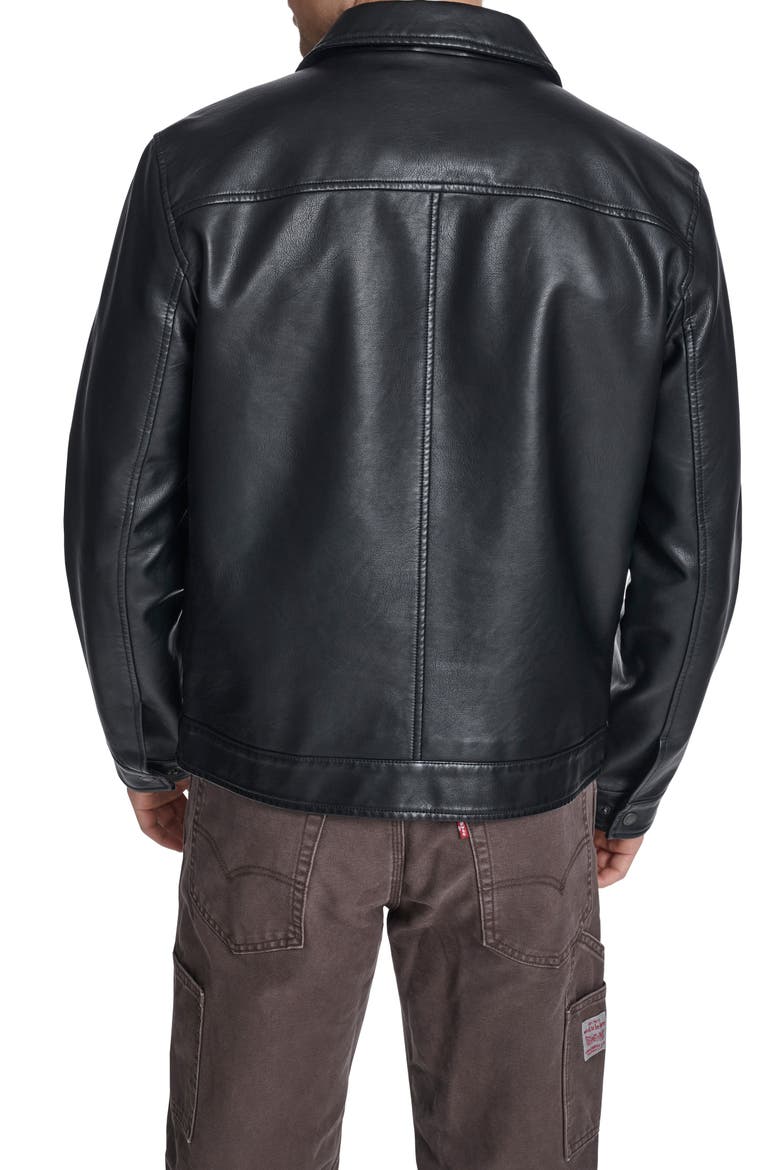 Faux Leather Trucker Jacket, Alternate, color, BLACK
