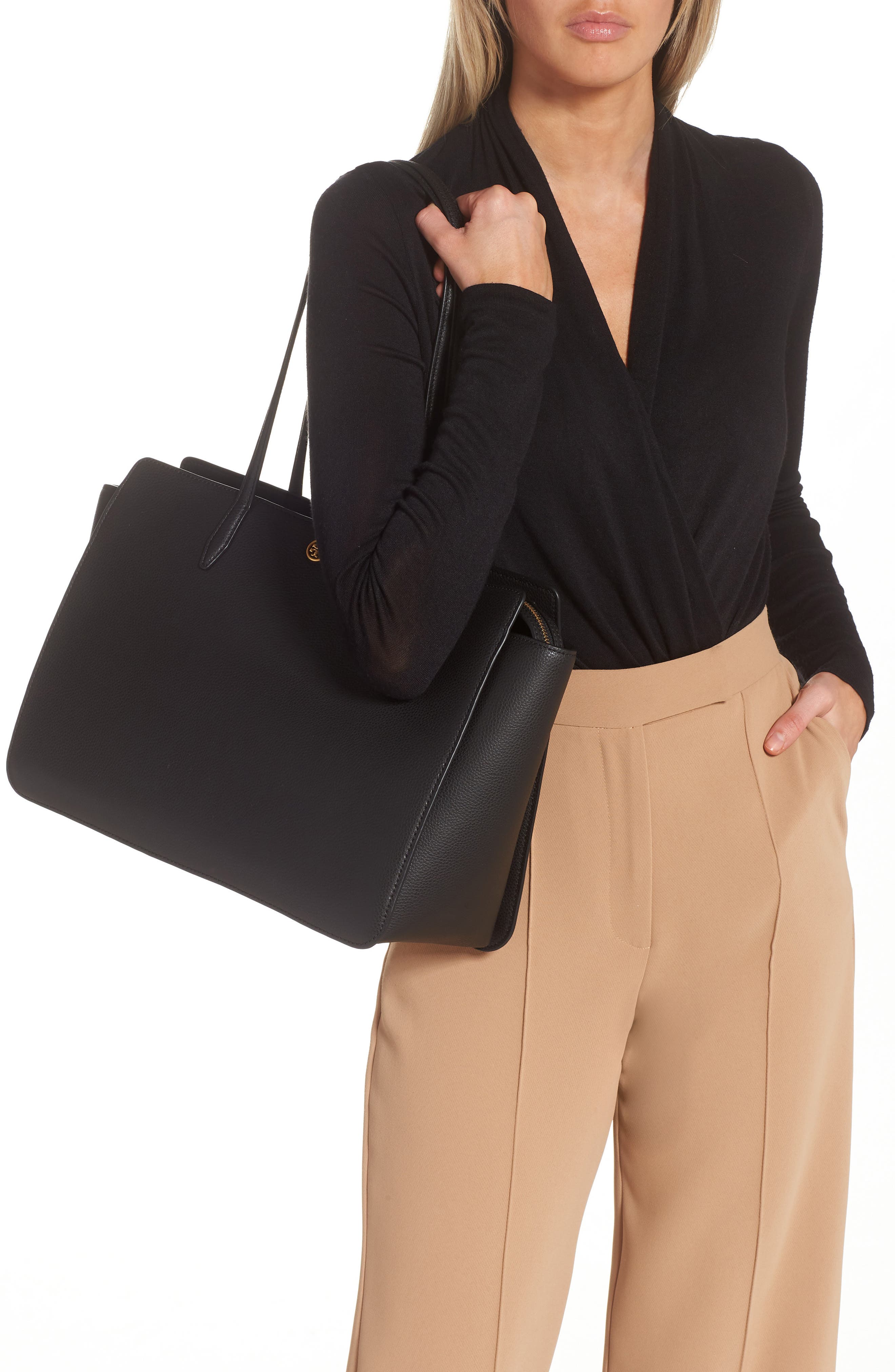 Tory Burch Robinson Leather Tote, Alternate, color, 