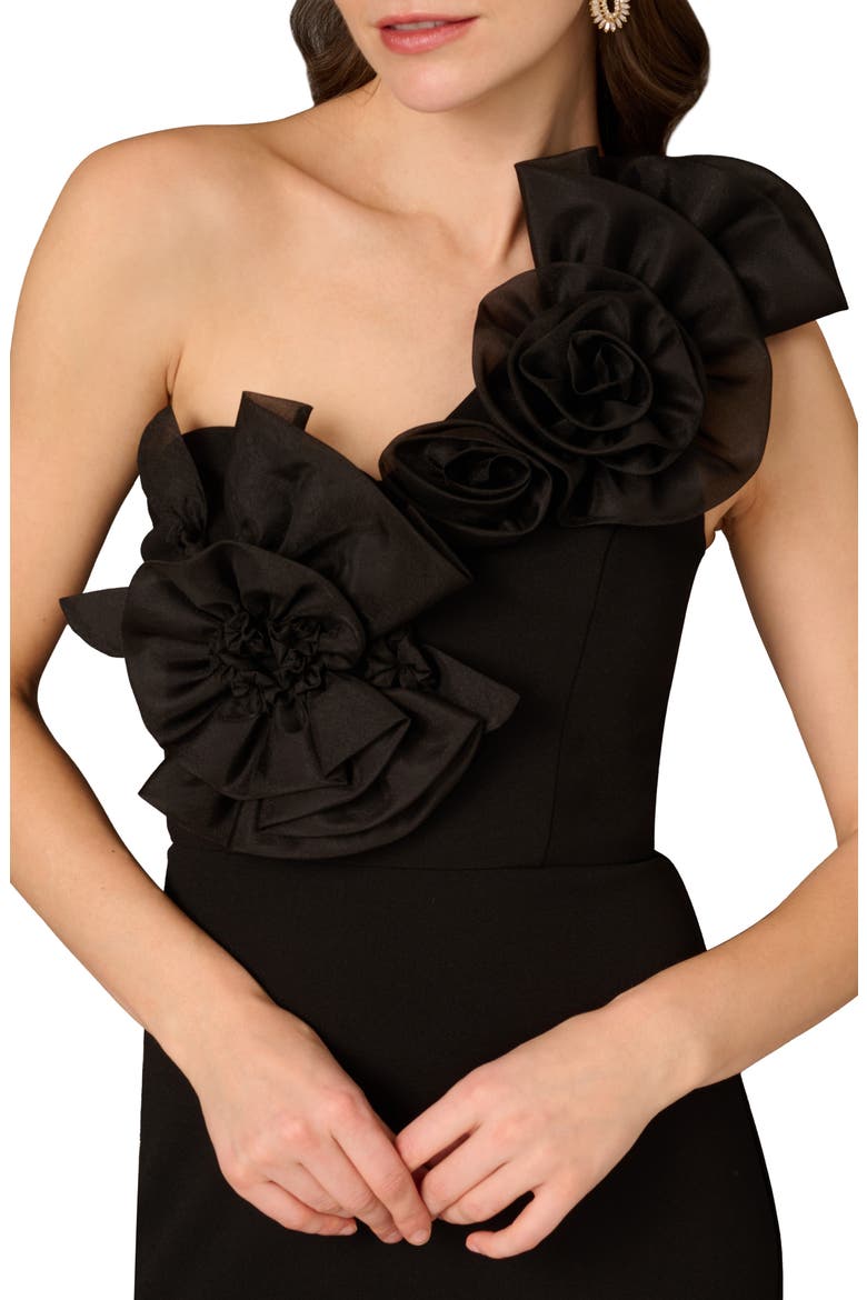 Floral Embellished One-Shoulder Cocktail Dress, Alternate, color, BLACK