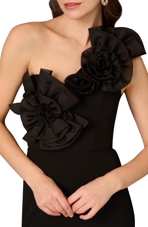 Aidan Mattox By Adrianna Papell Floral Embellished One-shoulder Cocktail Dress In Black