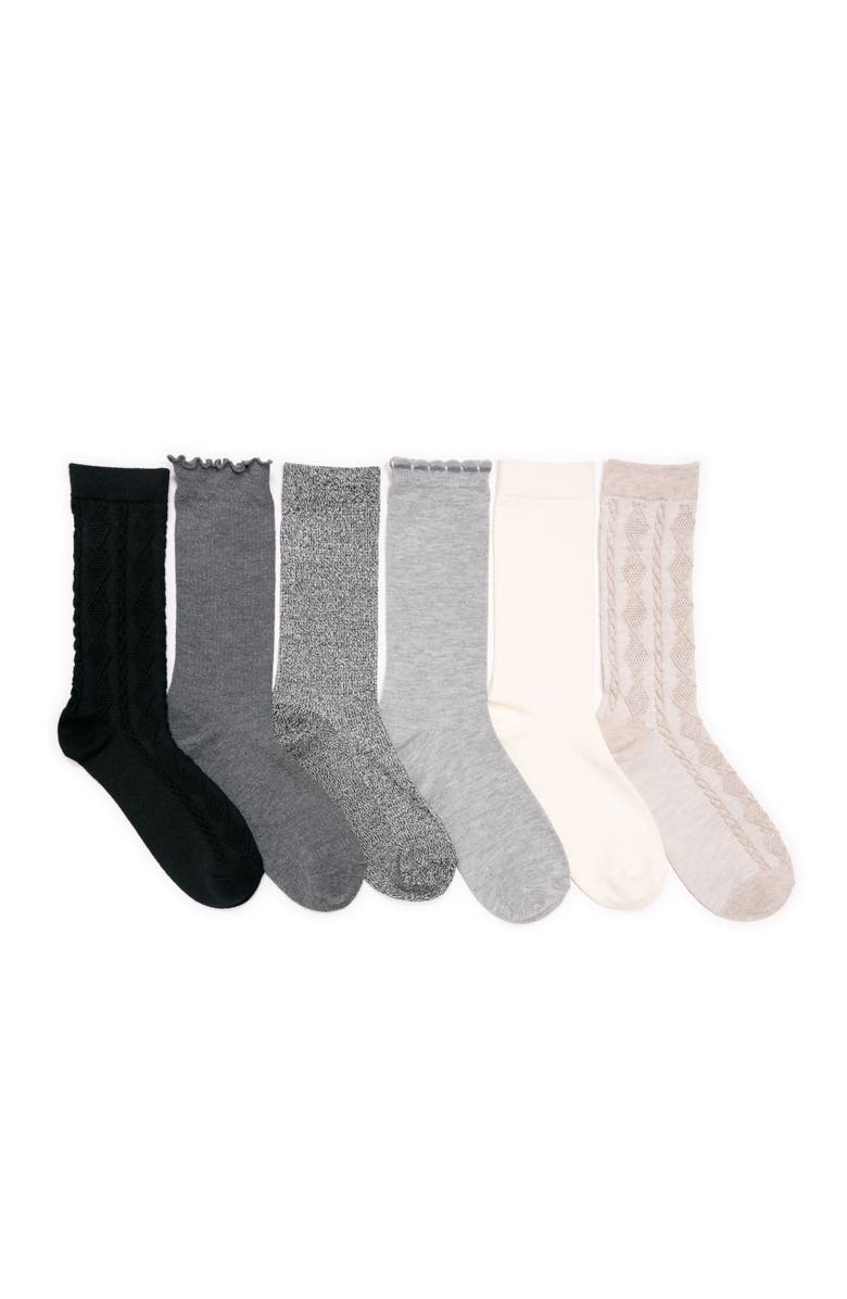 MUK LUKS Whisper Soft Crew Socks 6 Pair Pack, Main, color, Ebony