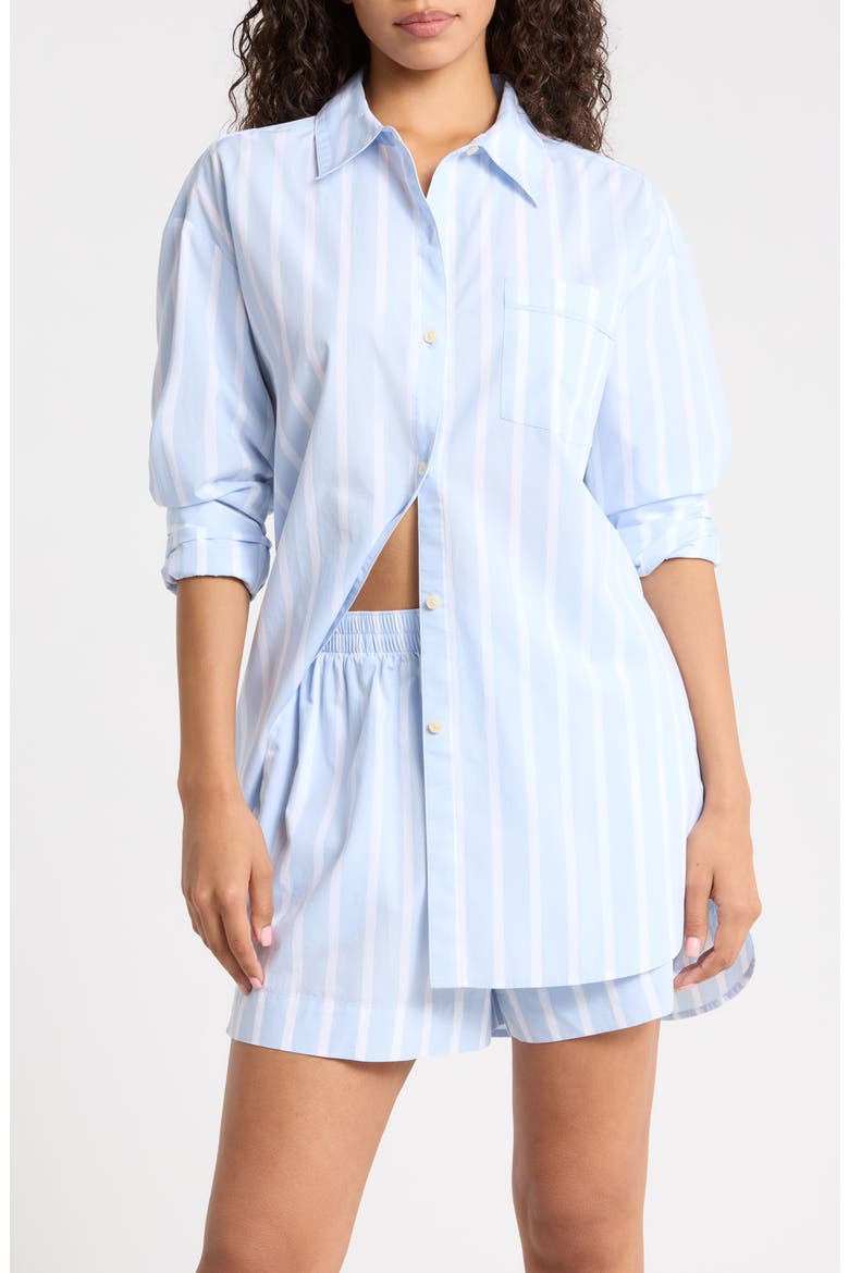 Oversize Stripe Cotton Short Pajamas, Main, color, BLUE- WHITE SIMPLE STRIPE