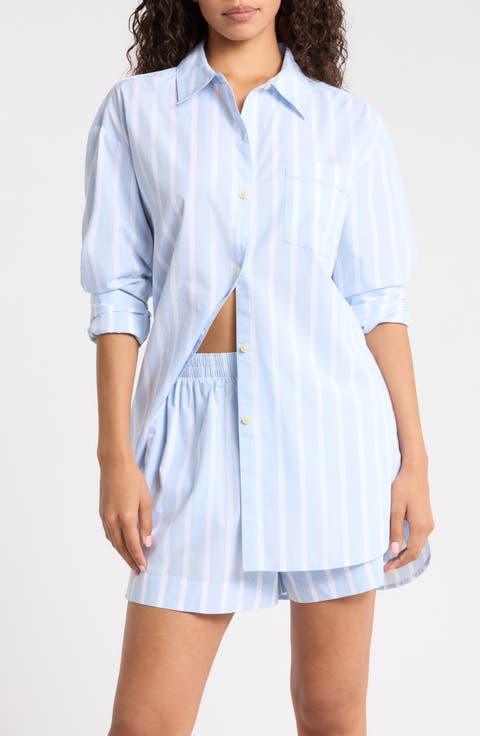 Oversize Stripe Cotton Short Pajamas