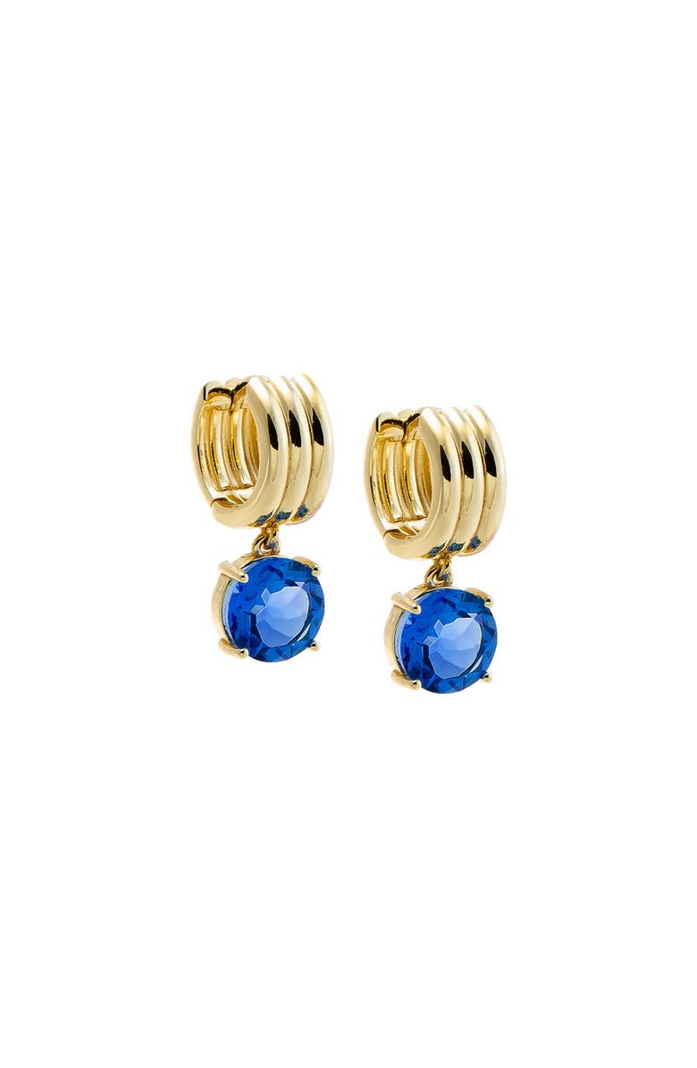 BY ADINA EDEN Textured Gold Hoop Sapphire CZ Drop Earring, Main, color, Light Blue