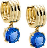 BY ADINA EDEN Textured Gold Hoop Sapphire CZ Drop Earring