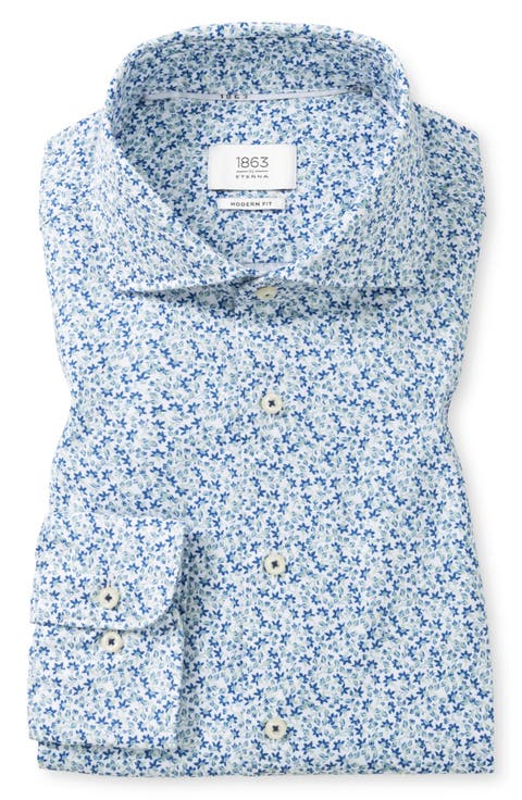 Modern Fit Floral Cotton Twill Dress Shirt