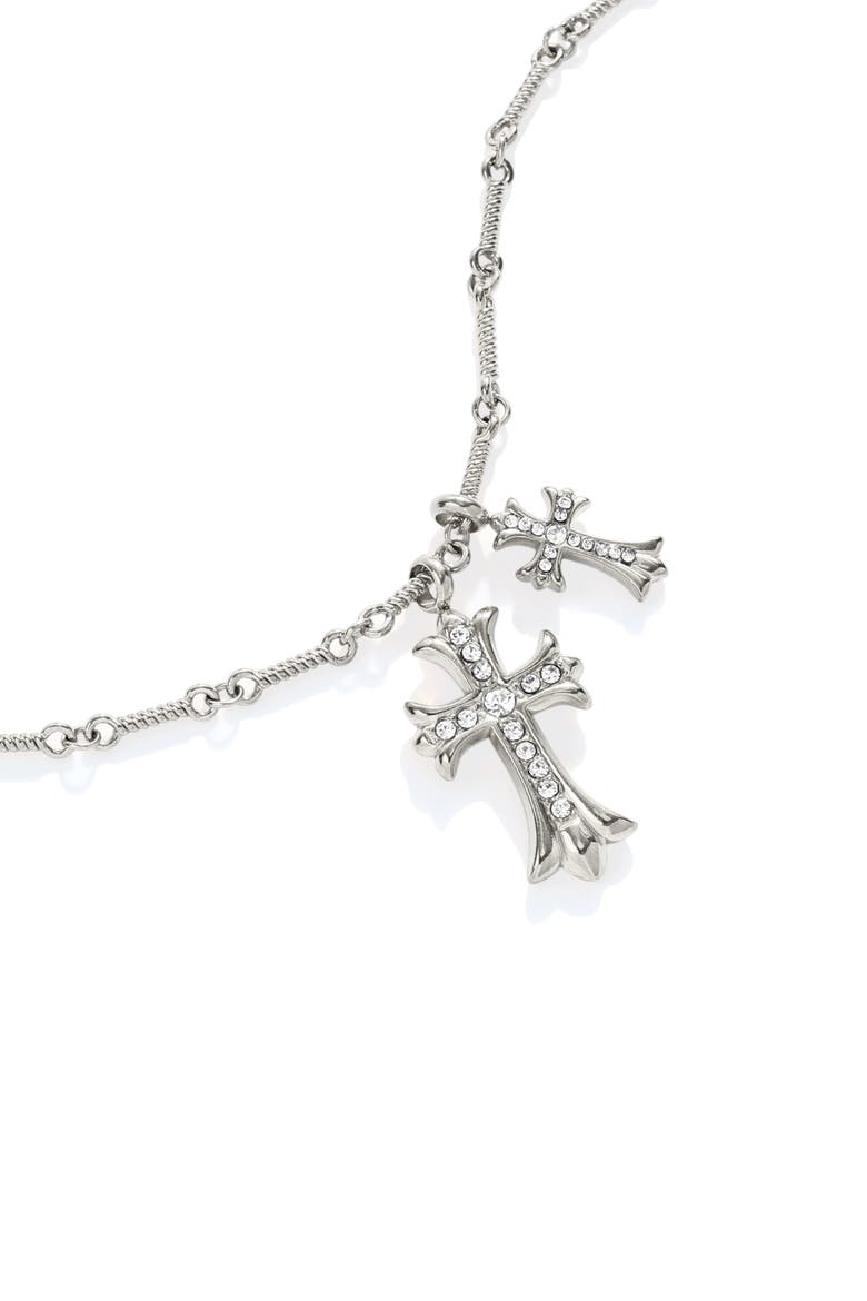 Double Cross Pendant Necklace, Alternate, color, Silver