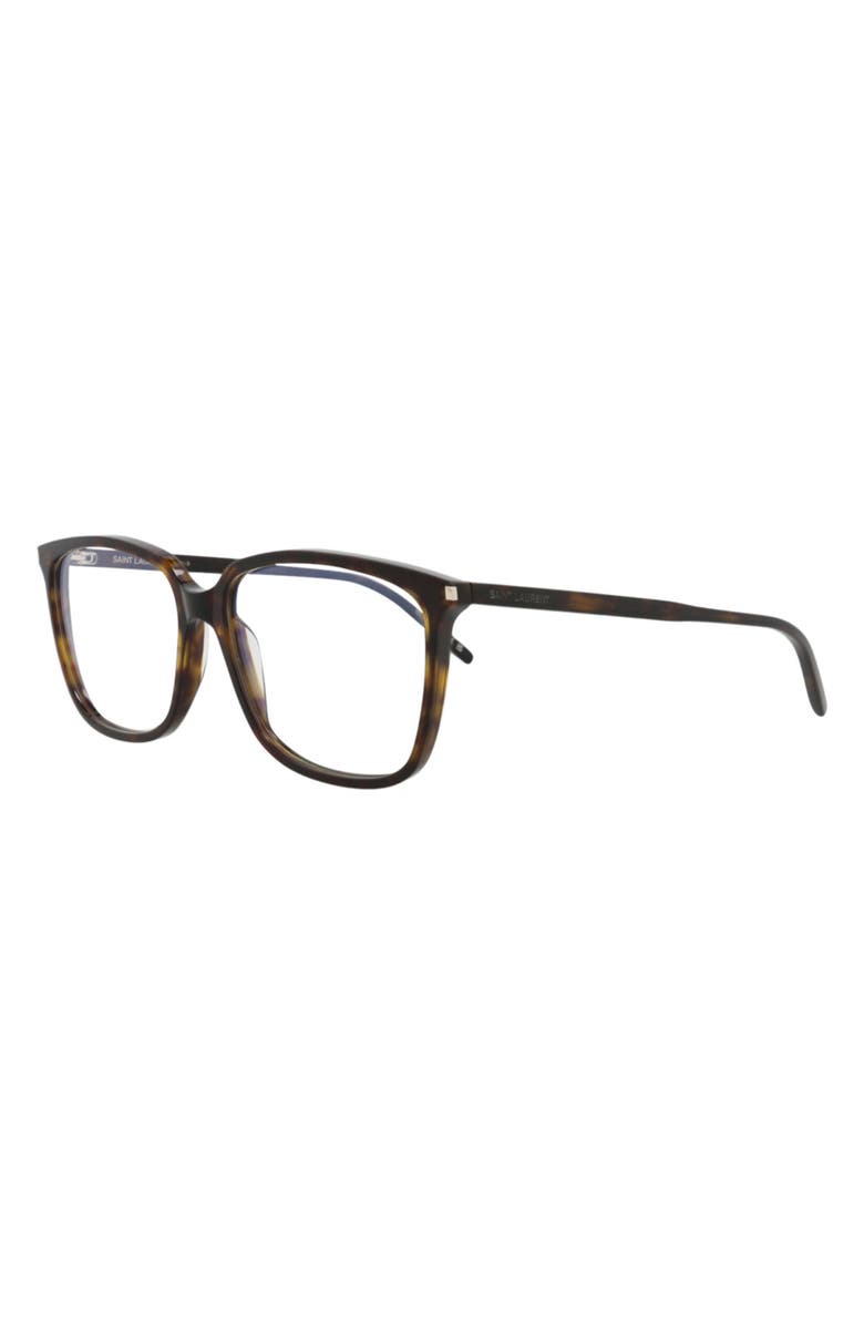 Saint Laurent 56mm Square Optical Glasses, Alternate, color, Havana Havana Transparent