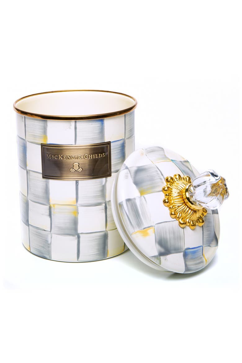 Sterling Check Enameled Steel Medium Canister, Alternate, color, GREY/ WHITE
