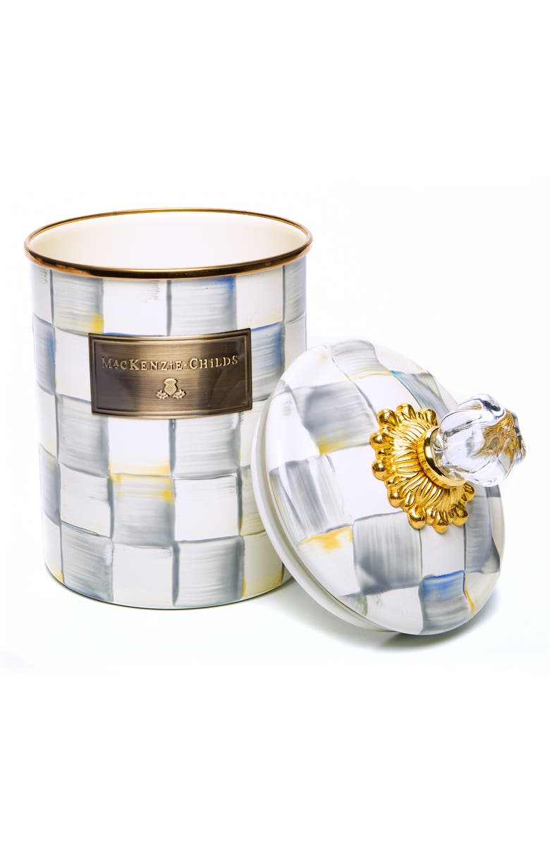 MACKENZIE CHILDS Sterling Check Enameled Steel Medium Canister, Alternate, color, Grey/ White