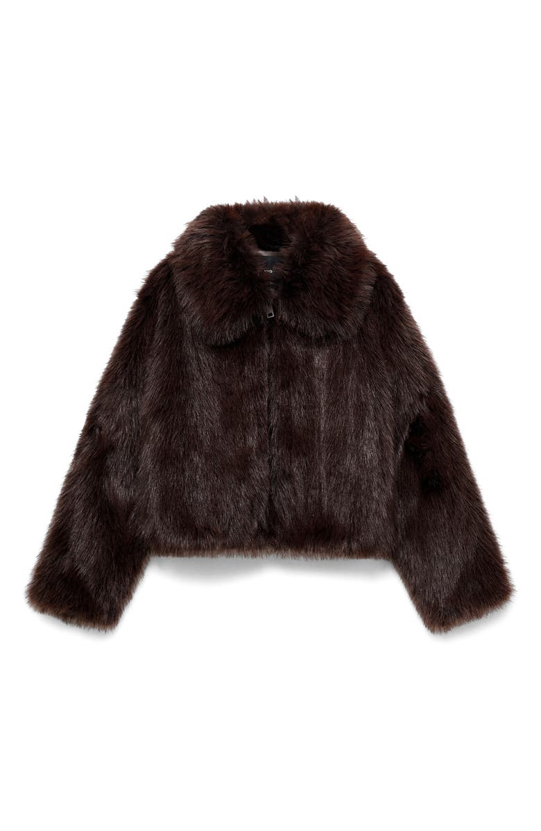 MANGO Venice Faux Fur Jacket, Alternate, color, Brown