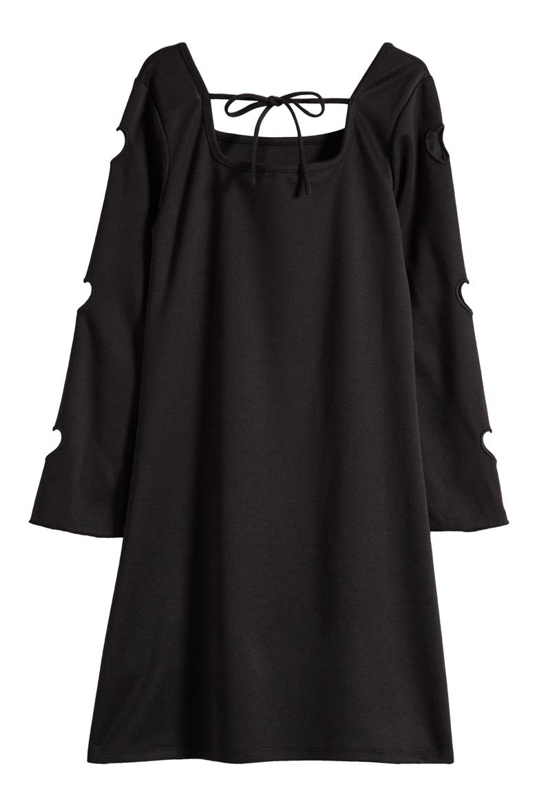 Kids' Laser Heart Cutout Long Sleeve Dress, Alternate, color, BLACK