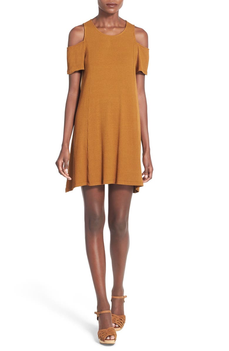 All in Favor Cold Shoulder Rib Knit Shift Dress, Main, color,