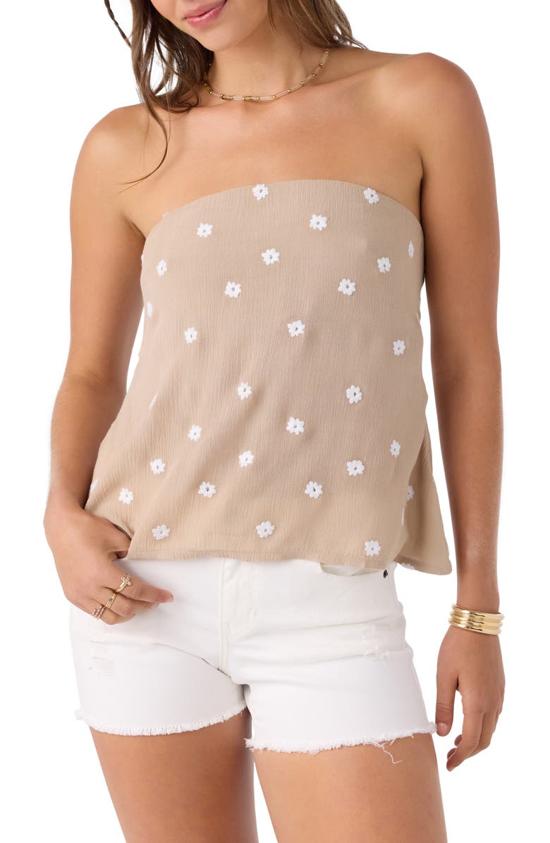 O'Neill Katia Floral Embroidered Strapless Top, Main, color, 
