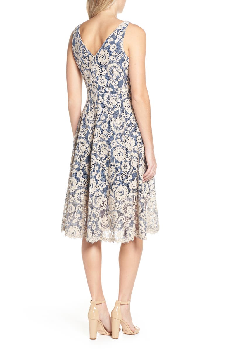 Vince Camuto Lace V-Neck Fit & Flare Dress, Alternate, color, 