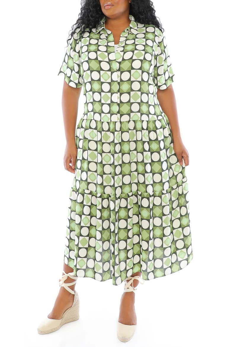 Tiered Shirtdress, Alternate, color, IVORY/ OLIVE