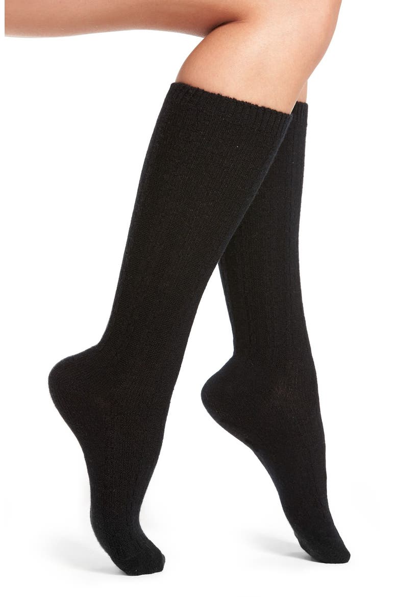 Stretch Cashmere & Wool Socks, Main, color, BLACK